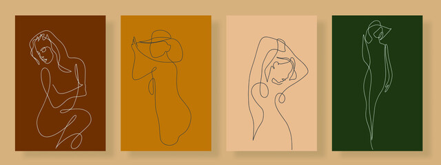 Obraz na płótnie Canvas Surreal Faces Continuous line, drawing of set faces and hairstyles, fashion concept, woman's beauty, minimalist, vector illustration, pretty sexy. Take care of yourself.
