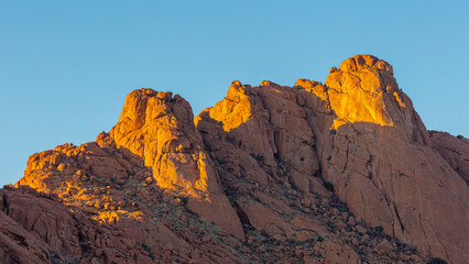 Sunset over the eroded Granite peaks in the Spitzkoppe mountain range, Namibia