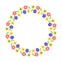 Round floral frame. Circle flower wreath border. For greeting card, wedding , Mother's Day, birthday card, invitation. Vector .