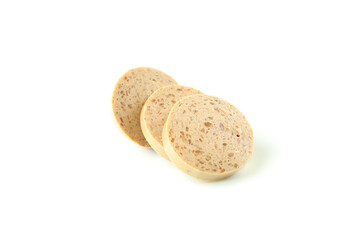 Concept of tasty food, liverwurst isolated on white background