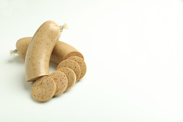 Concept of tasty food, liverwurst, space for text