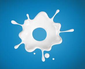 Milk or yogurt splash on blue background, food illustration, 3d rendering