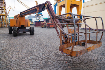 Diesel telescopic self-propelled lift at the seaport in Constanta Romania.
