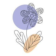 Flower in the style of line art with colored spots