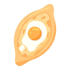 Traditional Adjarian and Georgian dish - Khachapuri. Freshly baked flat bread with cheese and egg isolated on white background. Vector hand drawn illustration.