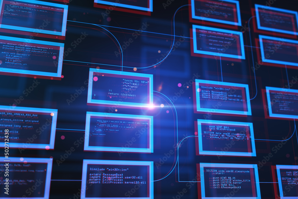 Poster Abstract creative coding programming backdrop. Science, technology and software concept. 3D Rendering.