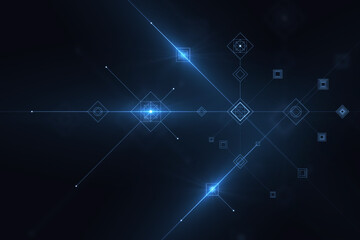 Dark digital background with icons. Landing page concept. 3D Rendering.