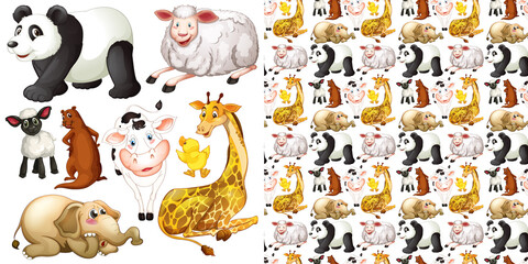 Obraz na płótnie Canvas Cute animals cartoon set on white background