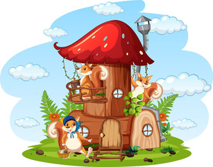 Obraz na płótnie Canvas Scene with squirrels in the mushroom house