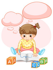 A kid doing homework with speech bubble