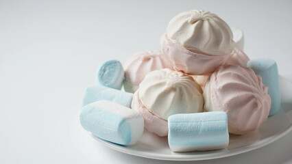 Obraz na płótnie Canvas Sweet marshmallows. Delicious zephyr with vanilla