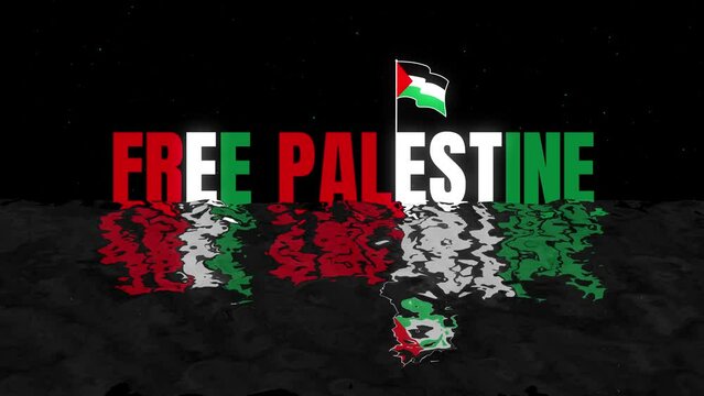 Free Palestine Flag Text Intro and Outro motion graphic template with ocean wave and black stars burst particle background.
4k Free Palestine 2d animation.