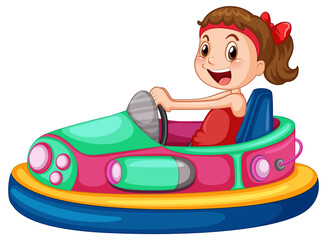 Fototapeta premium A girl riding bumper car cartoon