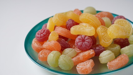 Нard fruit candies. Close Up hard sucking colorful fruit candies