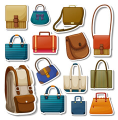 Sticker set of different bags and accessories