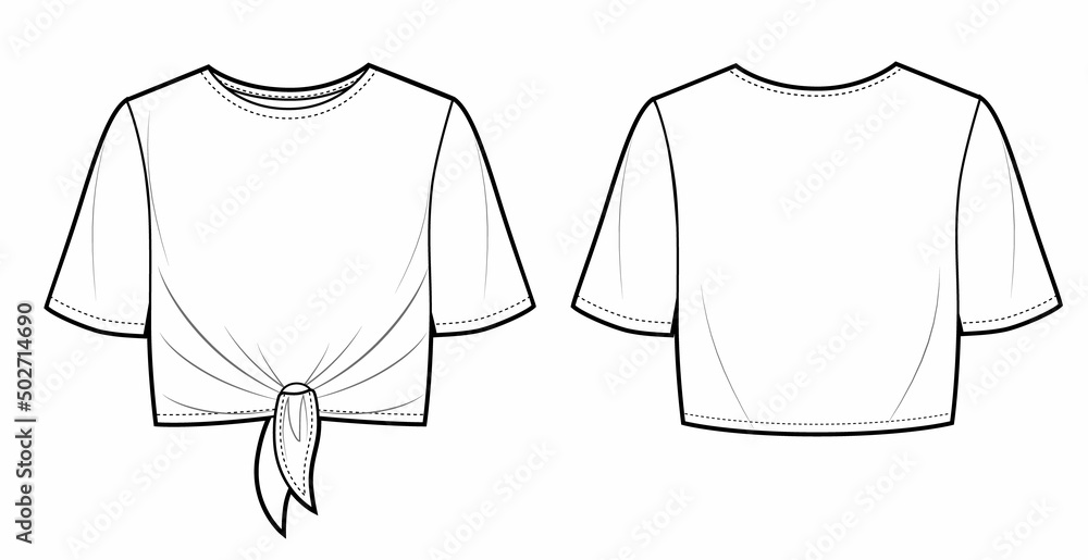 Wall mural Girls crop top with front tie, flat sketch