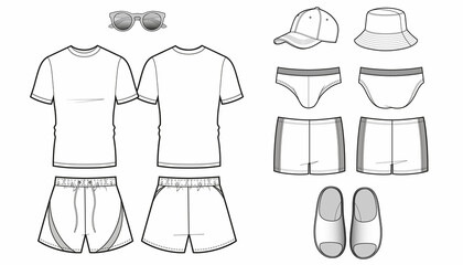Set of Mans clothes sketches for a beach holidays