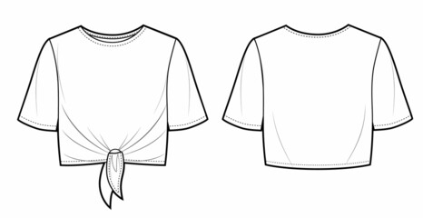 Girls crop top with front tie, flat sketch