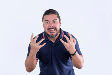 A furious and irate man complains excessively and hurls insults. Customer complaint concept.
