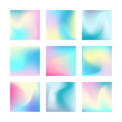 Holographic backgrounds set with smooth multicolor textures. Pastel trendy blurred template for cover,  banner, poster design