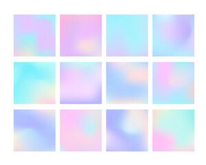 Holographic backgrounds set with smooth multicolor textures. Pastel trendy blurred template for cover,  banner, poster design