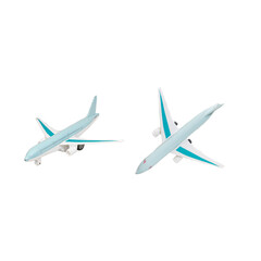 Children's airplane toy passenger side view and top view on white background