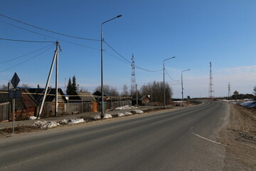 The street of a small village in the North. A Communist urban-type settlement in the Khanty-Mansi Autonomous Okrug - Yugra in Russia.