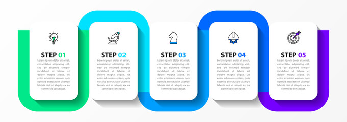 Infographic template with icons and 5 options or steps. Rectangle
