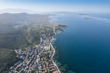 Drone shot in beautiful Urla, Izmir - the third largest city in Turkey. Aerial view