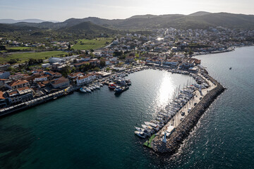 Obraz premium Drone shot in beautiful Urla, Izmir - the third largest city in Turkey. Aerial view
