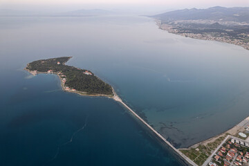 Drone shot in beautiful Urla, Izmir - the third largest city in Turkey. Aerial view