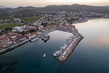 Drone shot in beautiful Urla, Izmir - the third largest city in Turkey. Aerial view