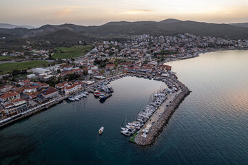 Drone shot in beautiful Urla, Izmir - the third largest city in Turkey. Aerial view