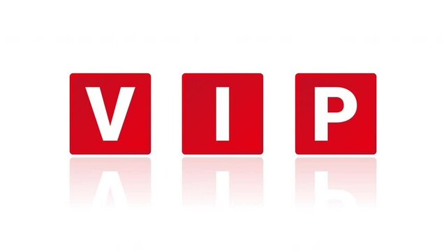 「VIP」と書かれた赤いパネルがアニメーションする白背景の動画素材