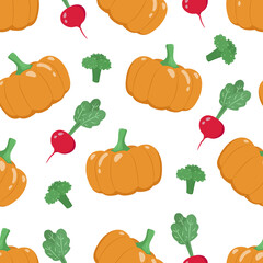 Vegetables seamless vector pattern. Healthy Fresh Harvest, vegan farm food.