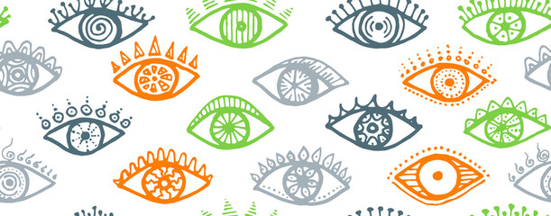 Different human eyes cartoon endless pattern. Pop