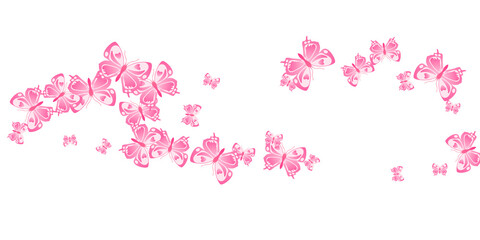 Exotic pink butterflies abstract vector illustration. Spring funny insects. Simple butterflies abstract baby wallpaper. Tender wings moths patten. Tropical creatures.