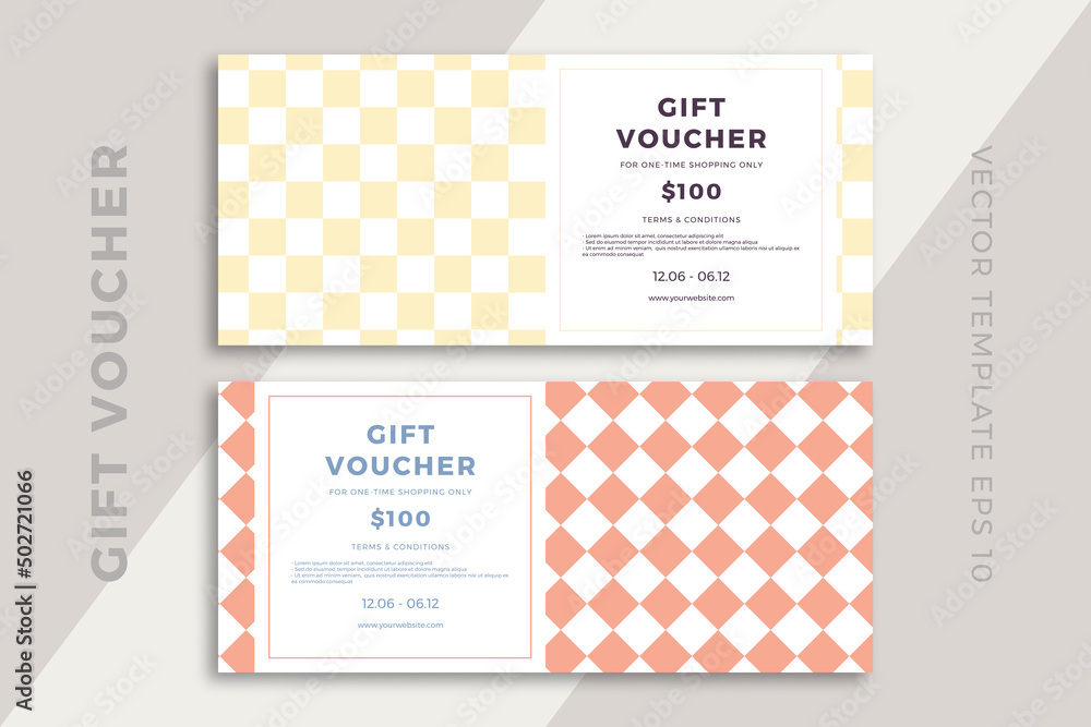Poster trendy abstract gift voucher card templates with artistic geometric pattern. modern discount coupon 
