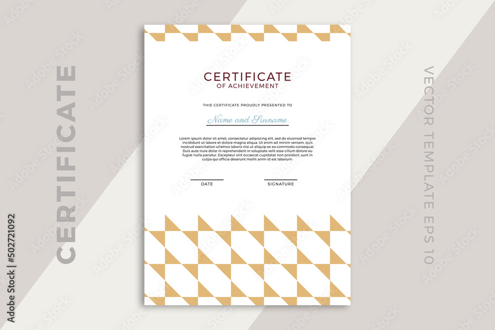 Poster modern business diploma mockup for graduation or course completion with creative geometric pattern. 