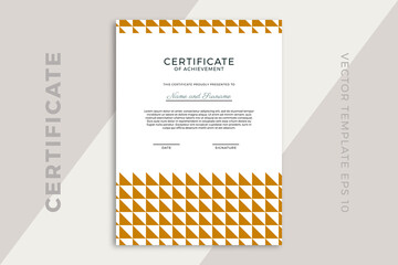 Modern business diploma template for graduation or course completion with creative geometric pattern. Certificate of appreciation vertical mockup in trendy design. Simple vector background EPS 10