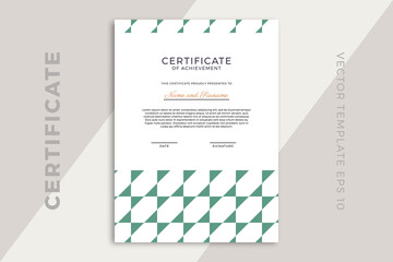 Modern design of certificate of appreciation vertical template with artistic geometric pattern. Elegant business diploma mockup for graduation or course completion. Vector background EPS 10