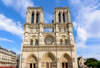 Fototapeta na wymiar Facade of Notre-Dame de Paris cathedral, France
