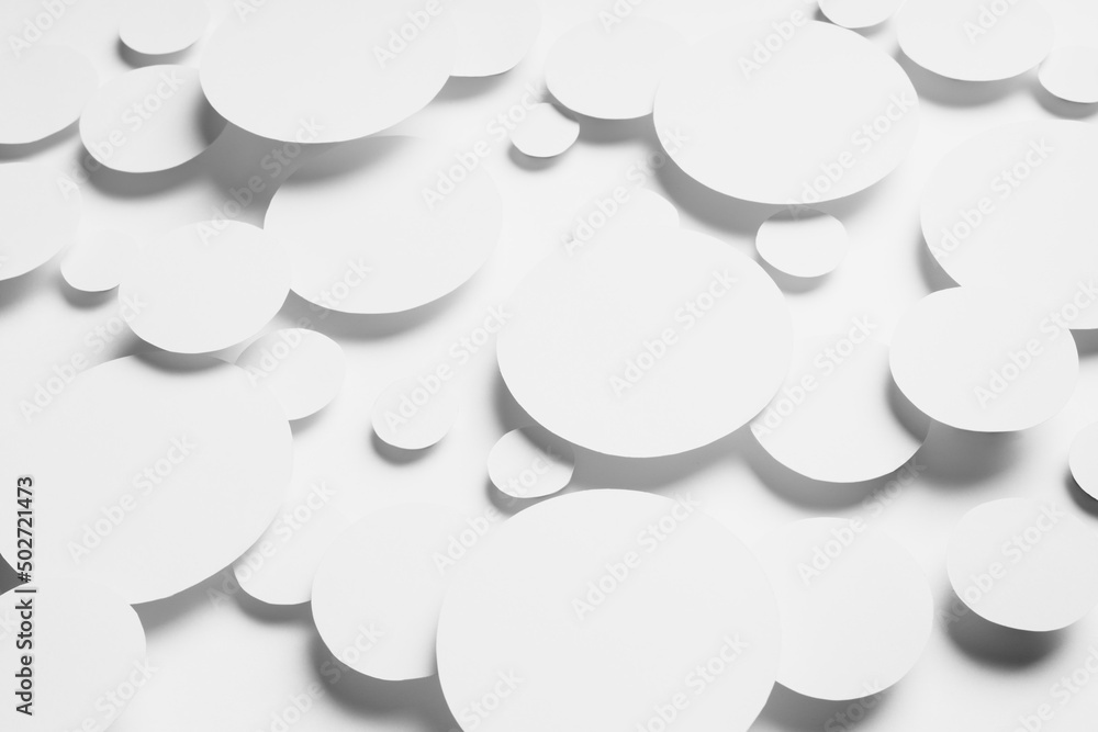 Poster geometric motion energy mess pattern of white ovals in shine light with soft grey shadows in random,