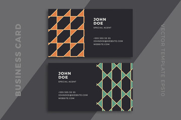 Modern corporate stationery mockup with artistic geometric pattern. Elegant abstract business card dark templates. Clean and simple vector editable background with sample text. EPS10