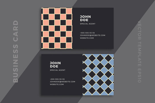 Modern abstract business card dark templates. Trendy corporate stationery mockup with artistic geometric pattern. Clean and simple vector editable background with sample text. EPS10