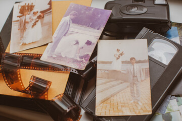 Atmosphere 90s aesthetic, old photo albums, fashion trend on a retro vibes.