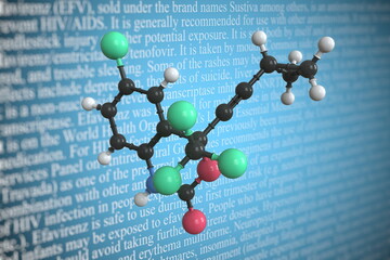 Molecular model of efavirenz, 3D rendering