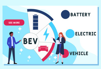 BEV Battery Electric Vehicle acronym. business concept background.  vector illustration concept with keywords and icons. lettering illustration with icons for web banner, flyer, landing page