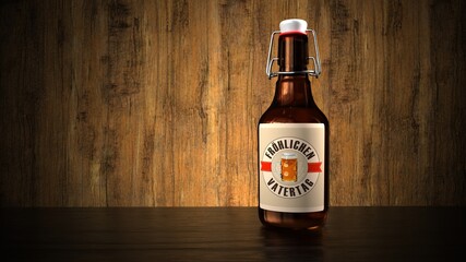 Bierflasche mit der Etikette Fröhlichen Vatertag - obrazy, fototapety, plakaty