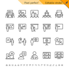 Business presentation thin icons. Pixel perfect. Editable stroke.